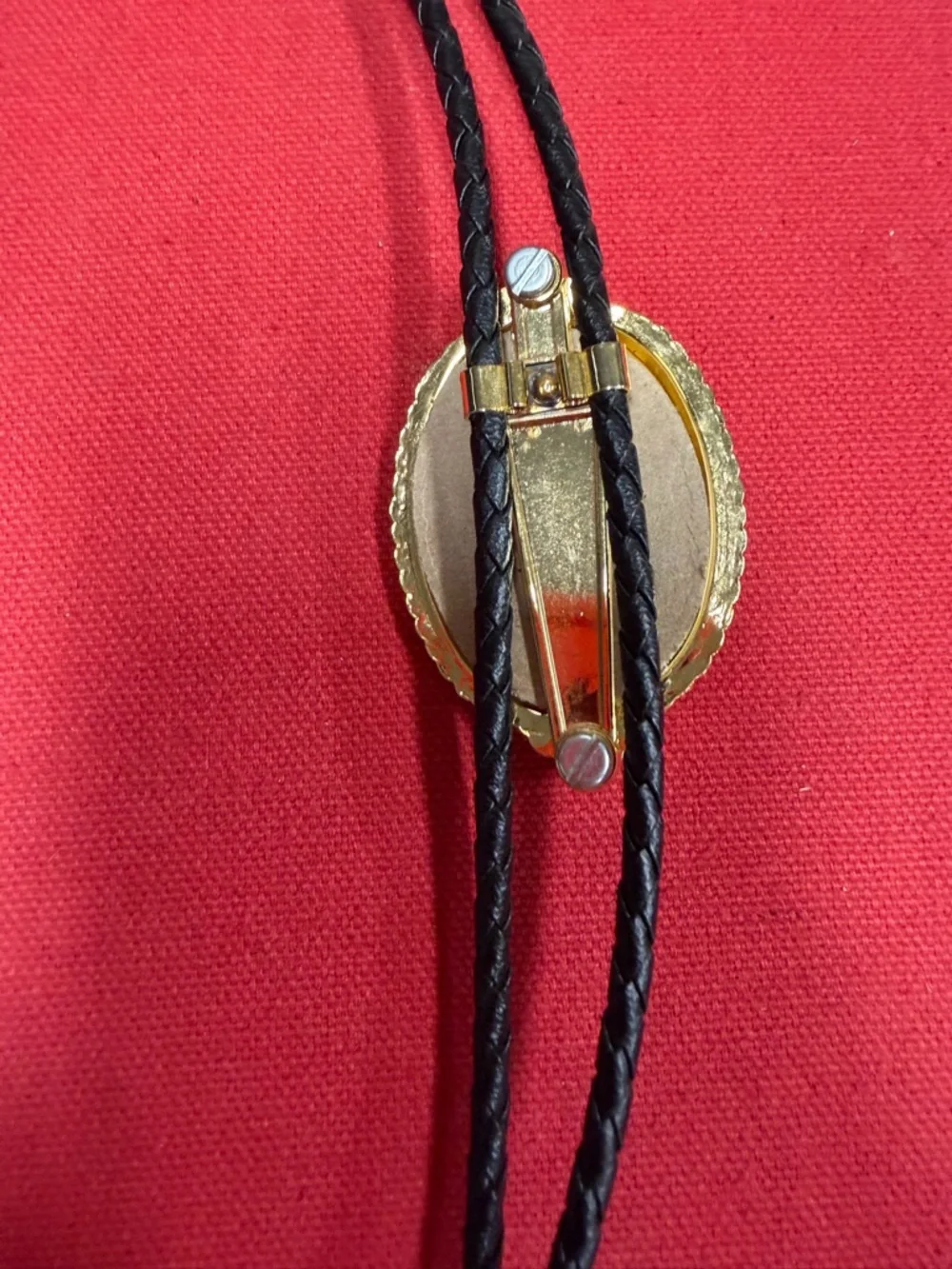 Our Lady of Guadalupe Framed Goldtone Bolo Tie Goldtone Decorative Tips